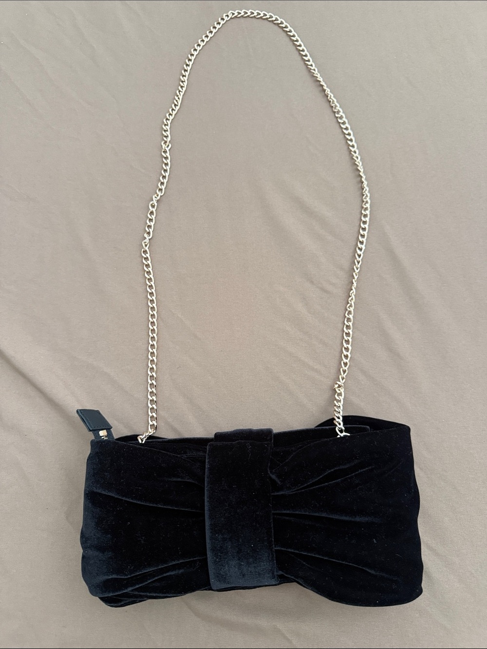 Lauren Conrad Black Velvet Bow Evening Shoulder Bag with Chain Strap